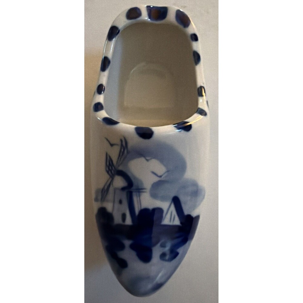 Vintage Hand Painted Delft Blue And White Ceramic Clog Ashtray 4” Long